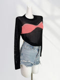 Fongt Design Sense Contrast Color Sweater Female Early Spring New Pure Desire Wind Wipe Chest Soft Sister Jacket Sweet Cool-Outfit