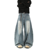 Fongt Retro Broad-Legged Jeans Design Feel Small Cat Bends Trousers Hanging Trousers Trousers