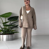Fongt Autumn New Fashion Pure Color Loose Knitted Shirt Top Two Sets Of Women