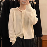 Fongt Heart Machine Women's Neckline Hollow Single Buckle Knitted Shirt 2024 New Loose Winter Small