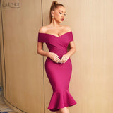 2022 New Summer White Off Shoulder Women Bodycon Bandage Dress Sexy Short Sleeve Celebrity Evening Runway Club Party