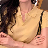 Fongt Money Style Collar Short Sleeve Knitted Shirt Women's Summer Simple Polo Shirt T-Shirt Loose Thin Half-Sleeved Top