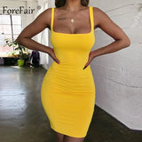 Square Neck Y2k Bodycon Basic Dress 2021 Summer Fashion Yellow Neon Green Black Orange Elegant Party Sexy Mini