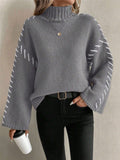 Fongt Casual Loose Knitted Sweater 2025 New High-Necked Color Design For Women