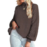 Fongt Women's Wear Sweater Fashion Women's Knit Jumper Solid Color Twisted Flower Turtleneck