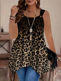 Fongt Large-Size Lady Leopard Color Printing Irregular Pendulum Leisure Long Vest Sling