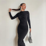Fongt Spring And Autumn New High-Senior Sensing Solid Color Temperament Long-Singed-Up Dress Woman