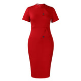 Fongt Women's Fashion Temperament OL Tongle Pencil Short-Sleeved Half-Necked Bag-Toot Dress