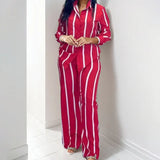Fongt New Women's Striped Long-Sleeved Shirt Trousers Fashion Suit Women's Two Sets