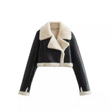 Fongt 2025 New Double-Sided Loose Short Suit Collar Zipper Embellished Fur Jacket Jacket