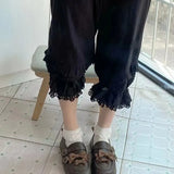 Style Sweet Cotton Lolita Pants Women's Kawaii Bow Lace Patchwork Loose Leggings Girls Cute Elastic Waist Pantaloons-Outfit