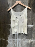 Fongt Bird Original Design Sense Hand Crochted Camellia Knit Vest Broken Wind Thin Hollow Sling Smock-Outfit
