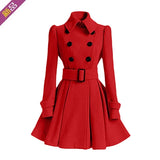 2023 Women‘s Elegant Thick Midi Length Double-breasted Overcoat Keep Warm A-line Loose Hem Tight Waist Woolen Coat with