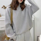 Fongt High Collar Solid Color Design Sense Head Loose Pit Jacket Women's Long Sleeve Sweater Autumn Winter New Bottom Sweater-Outfit
