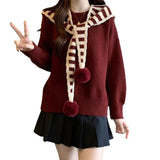Fongt Two Striped Shawl Knitted Jersey Anola Red Sweater Women's Autumn And Winter Loose Knitted Top