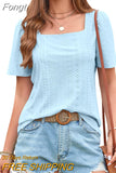 Hollow Square Collar Blouse Summer Women Casual Women's Shirt Loose Tops Short Sleeve Lace Fashion Blouses Blusas