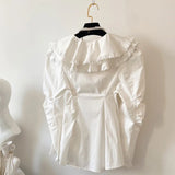 Laciness Collar Blusas Mujer Pleated Tunic Shirts Blouses Elegant Chic Fungus Shirt Tops Spring New Clothes Women-Outfit