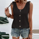 Womens Button Strappy Solid Casual Tank Ladies Summer Loose Beach Sexy Vest Tops 2023-Outfit