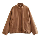 2024 New Vertical Collar Loose Version Multicolor Women's Woolen Casual Coat 5070629-Outfit