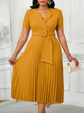 Fongt Sexy Short-Sleeved V-Neck Fashion Elegant Pressure Folding Large-Size High-Waisted African Dress
