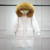 Winter Down Coat Women Long Parkas Luxury Real Raccoon Fur Hooded Female Loose Fashion Duck Down Puffer Jacket