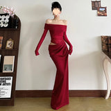 Fongt French Name Faelin Spliced A Word Shoulder Dress Woman Folded Air Dress