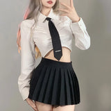 Station 2022 Autumn New Women's Solid Color Chromic Collar Fashion Tie Umbilled Long-Sleeved