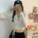 Fongt Strapped Sweater Cardigan Woman Spring 2023 New Hot Girl Exposed Umbilly Knitted Blouse Outside