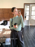 Fongt Xixi 2025 Autumn New White Standard Long-Sleeved High-Neck Knitted Top Sweater Female 89608