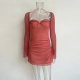 Fall Dresses For Women 2021 Long Sleeve Breast Wrapped Sexy Bodycon Outfits Elegant Casual Mini