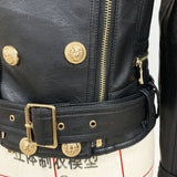 QUALITY 2023 Newest Designer Jacket Women's Lion Buttons Faux Leather Jacket Motorcycle Biker