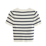 New Short Style Slim Short-Sleeved Striped Knitted Blouse In Autumn-Outfit