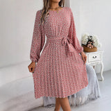 Wind Shooting Autumn And Winter New Leisure Long Sleeves Chopped Flowers Hundreds Of Folded Skirts Women's