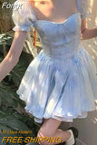 Print France Elegant Dress Women Slim Vintage Fairy Party Mini Dress Female Backless Korean Fashion Kawaii Dress