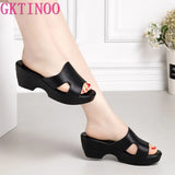 Women Slipper Sandals Wedges Platform Genuine Leather Peep toe Female Sandals Ladies clogs Summer Shoes Plus Size 41
