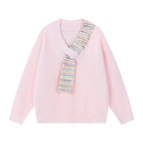 Autumn And Winter New Korean Version Sweet And Gentle Design Fake Scarf Style Imitation Wool Soft Sweater-Outfit