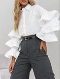 Fongt Design Feeling White Lotus Leaf Sleeve Shirt 2025 Autumn And Winter New Casual Temperament