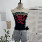 Fongt Shooting Cowboy Splicing Braid Vest Babes Letter Graffiti Printing Short Sleeveless Outside Wear 8927