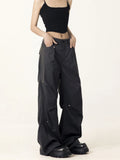 Fongt Cargo Pants Female 2024 Spring / Summer Design Sense Small Loose Versatile Straight Wide Leg Casual Pants-Outfit