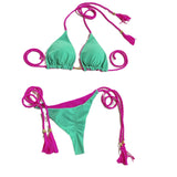 Fongt Female Hot Girl Bikini Split Sexy Triangle Double Sided Collision Color Beach Bikini Swimsuit Three Point