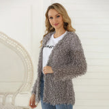 Women's Autumn Coat Long-Sleeved Cardigan Medium-Length Plush Jacket-Outfit