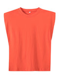 Women fashion solid color shoulder pad casual T-shirts female basic o neck sleeveless knitted T shirt chic leisure tops