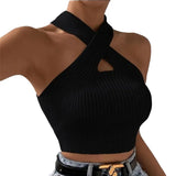 Fongt Women's New Slim Slim Cross Hanging Neck Knitted Sweater Vest Top