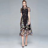 Fongt Heavy Industry Positioning Color Embroidery Temperament Female High-Waist Thin Dress