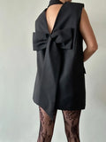 Fongt Summer Niche New Fashion Temperament V-Neck Bow Design Sense Sleeveless Short Suit Dress Woman-Outfit