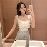 New Summer Korean Version Of Sexy Lace Splicing Hollow Knitted Sling Sling Small Vest Bottom Shirt Top