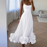 Irregular Ruffle Hem Sling Long Dress Women Fashion Sleeveless Wedding Guest Dresses 2023 New Evening Party Vestido-Outfit