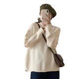 Fongt New 2023 Autumn And Winter Of 2023 Korean Curly Edge Casual Simple Pure Color Round Collar Sweater Women's Fashion Versatile Knit Top-Outfit