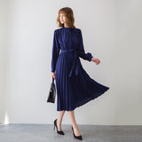 Fongt Korean Chic Light Temperament Simple Small Tie Tie To Collect 100 Folds Of The Long Pure Color Dress