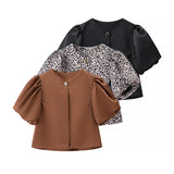 Fongt Bubble Sleeve Single-Button Shirt 2025 Spring And Summer Sweet Round Collar Short Top Female Casual